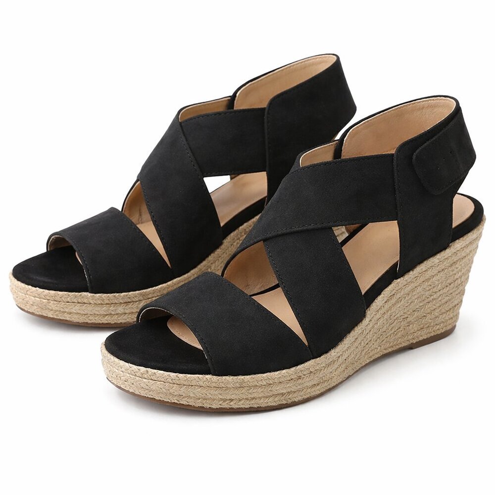 SOUL Naturalizer Oshay Black Suede Espadrille Wedge Boho Chic Sandals Size 7.5M